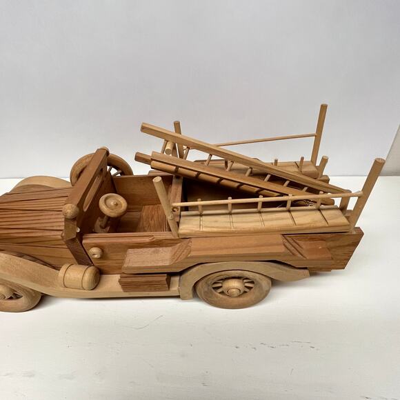 Vintage Homemade Wood Toy Fire Truck - Picture 5 of 9